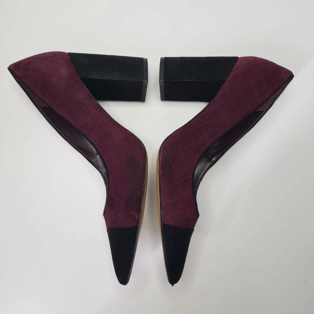 Tommy Hilfiger Violin Pump 10‎ Quilted Suede Block Heel Burgundy Black